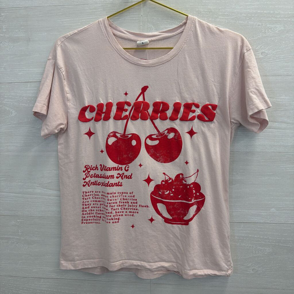 "Cherries" Graphic Pink Tee Small