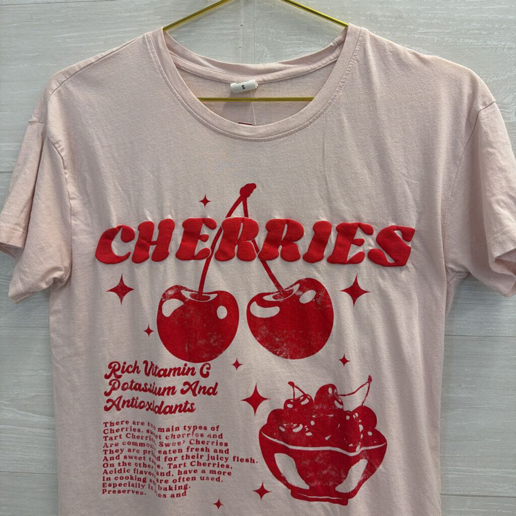 "Cherries" Graphic Pink Tee Small