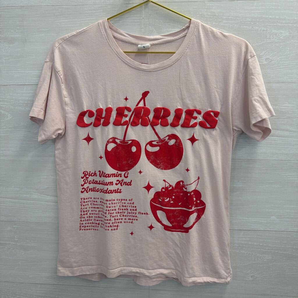 "Cherries" Graphic Pink Tee Small
