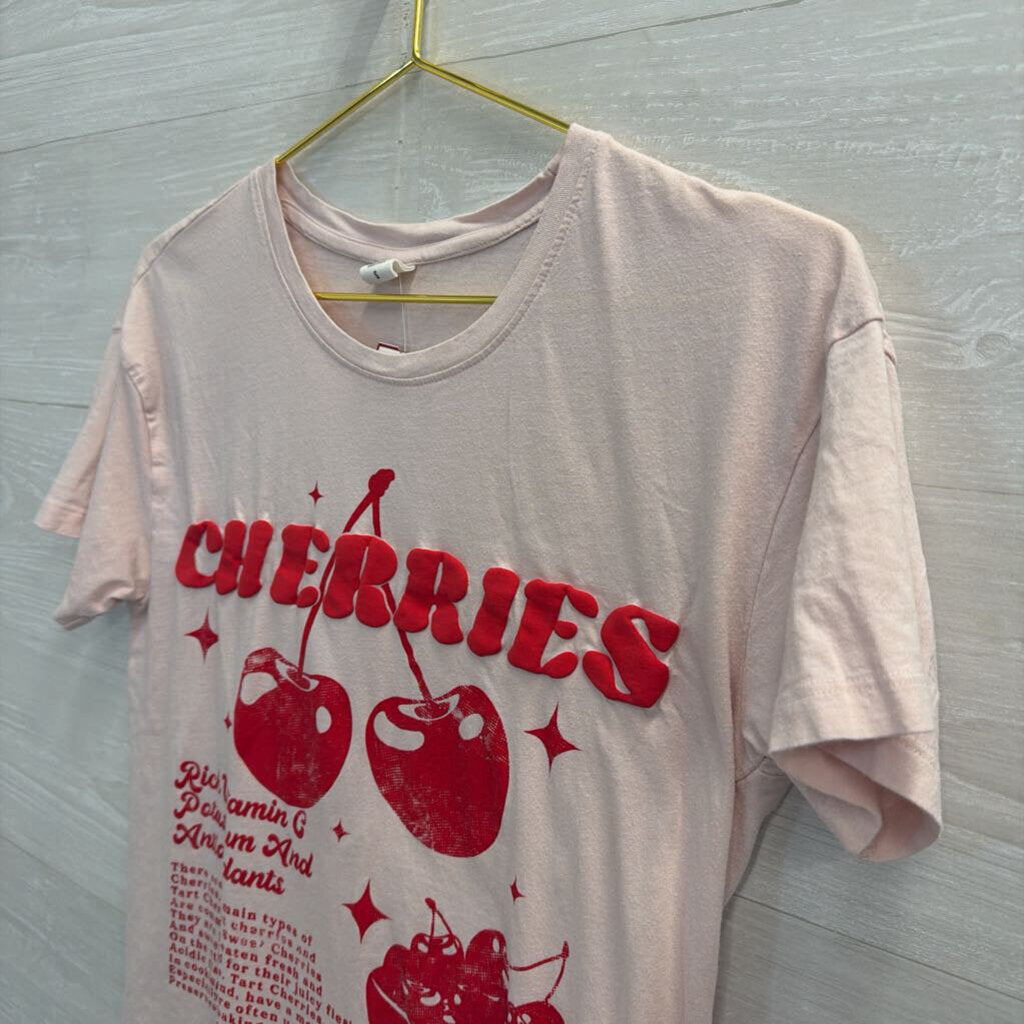 "Cherries" Graphic Pink Tee Small