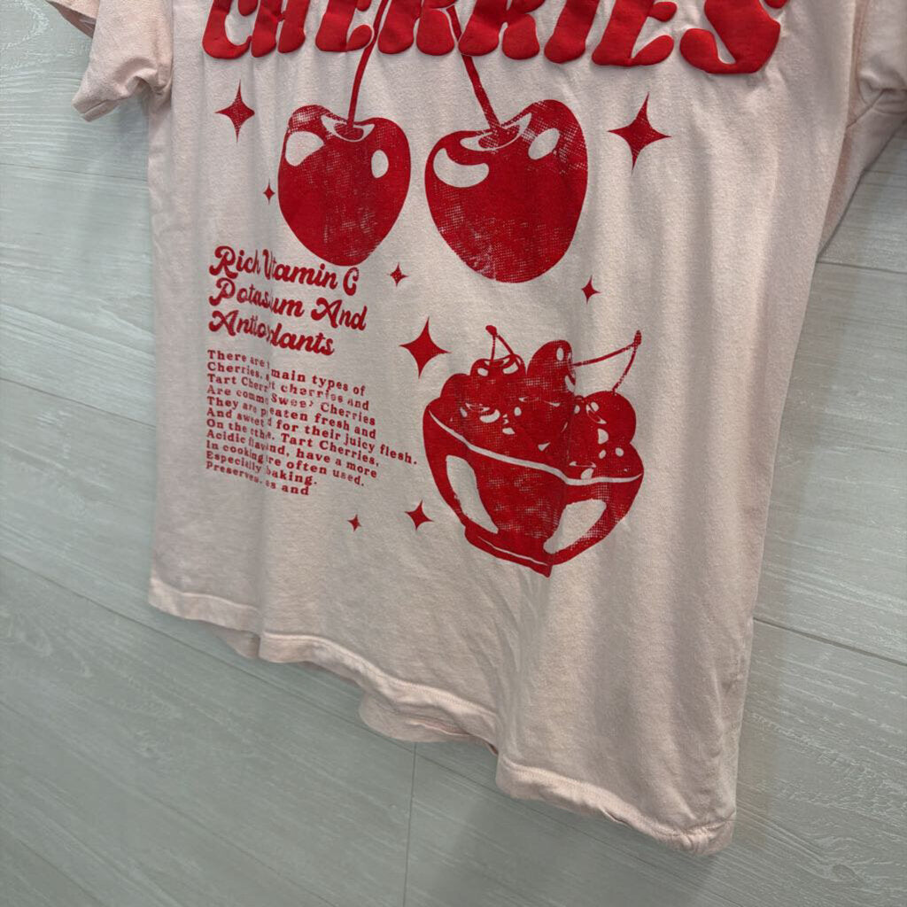 "Cherries" Graphic Pink Tee Small
