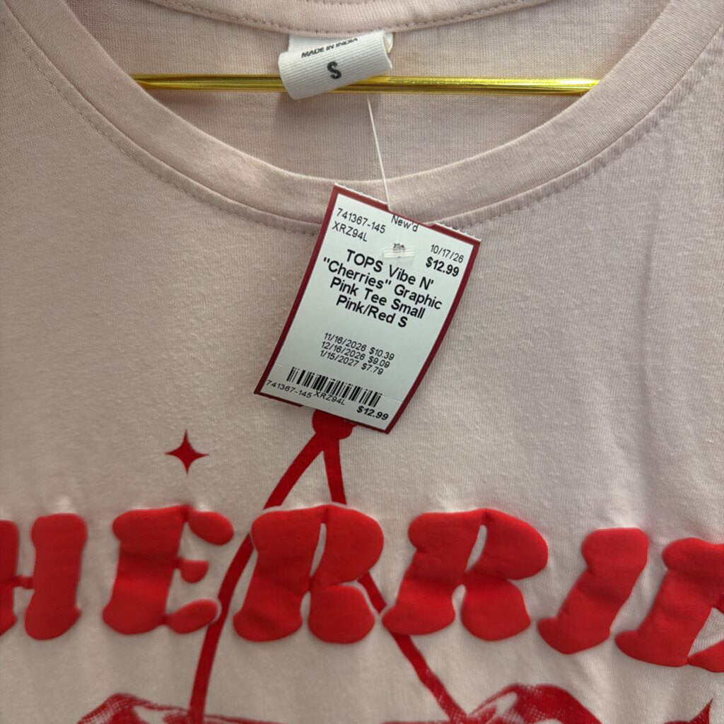 "Cherries" Graphic Pink Tee Small