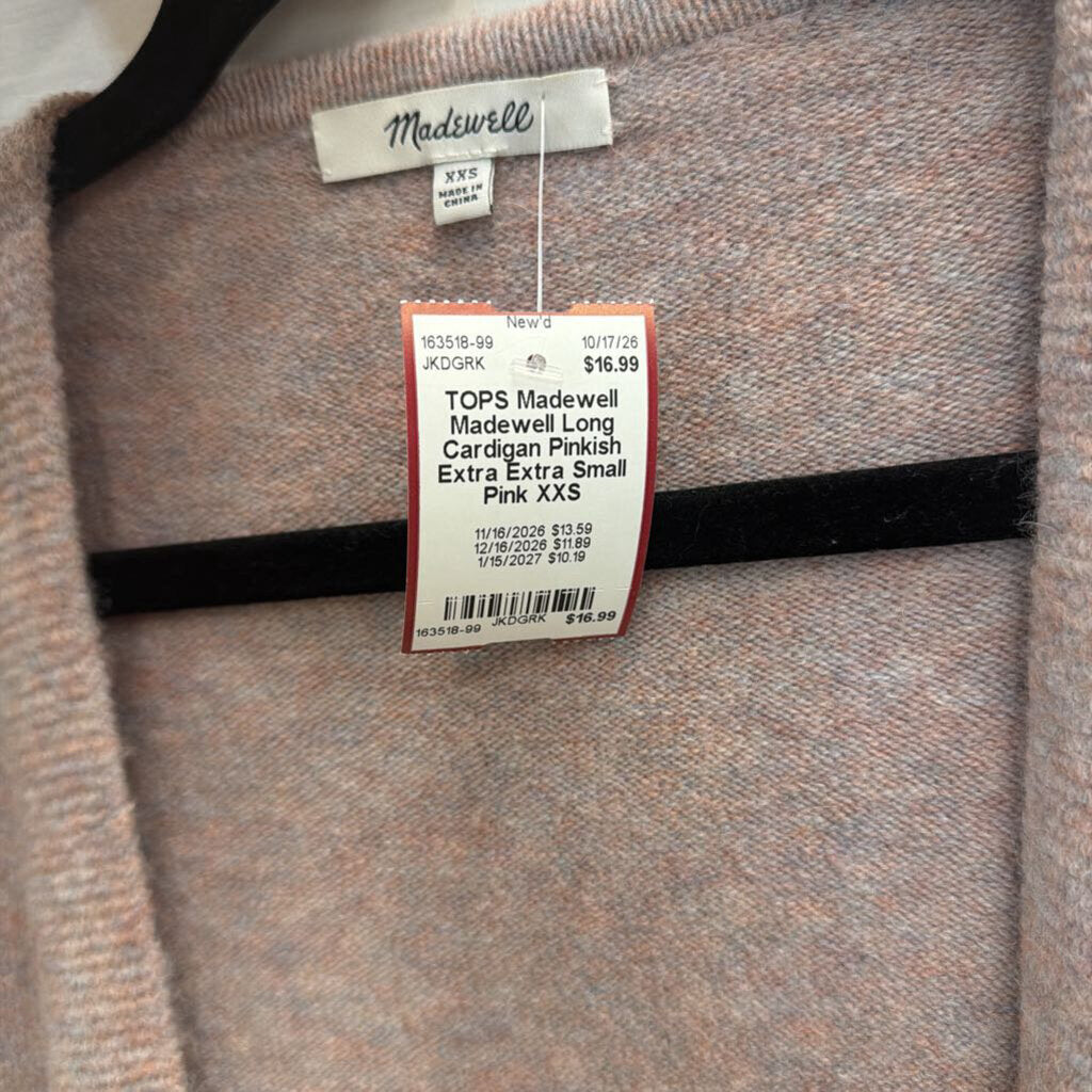 Madewell Long Cardigan Pinkish Extra Extra Small