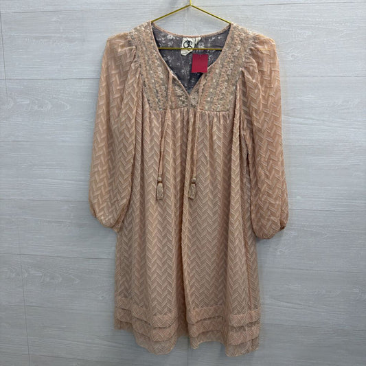 Beige Textured Dress with Sparkle Accent Extra Small