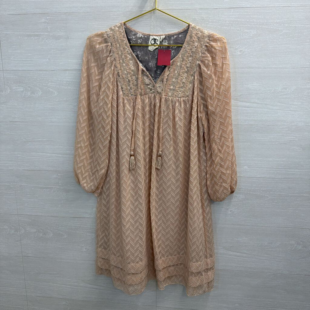 Beige Textured Dress with Sparkle Accent Extra Small