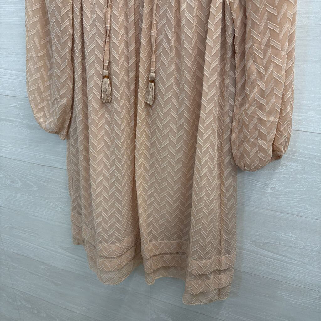 Beige Textured Dress with Sparkle Accent Extra Small
