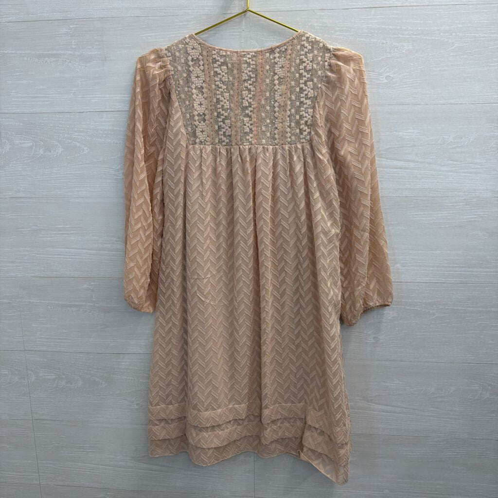 Beige Textured Dress with Sparkle Accent Extra Small