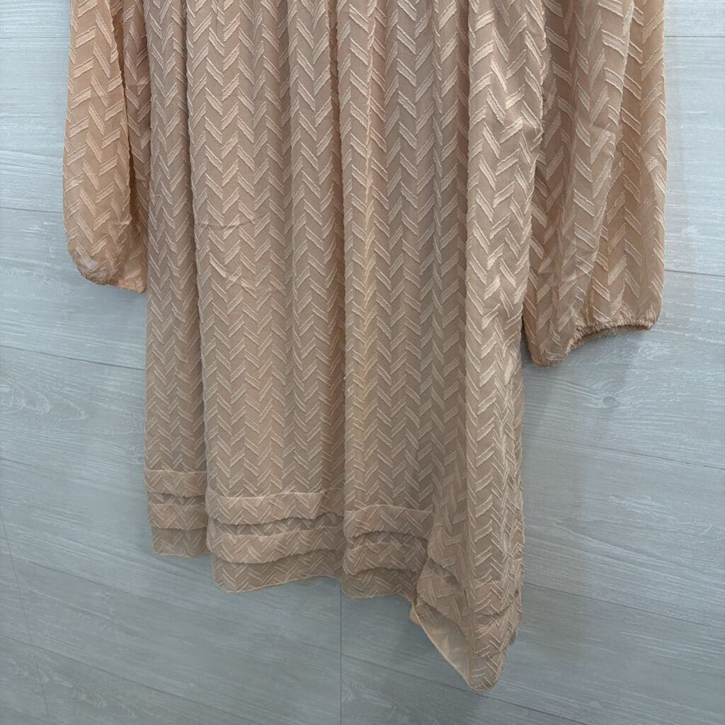 Beige Textured Dress with Sparkle Accent Extra Small