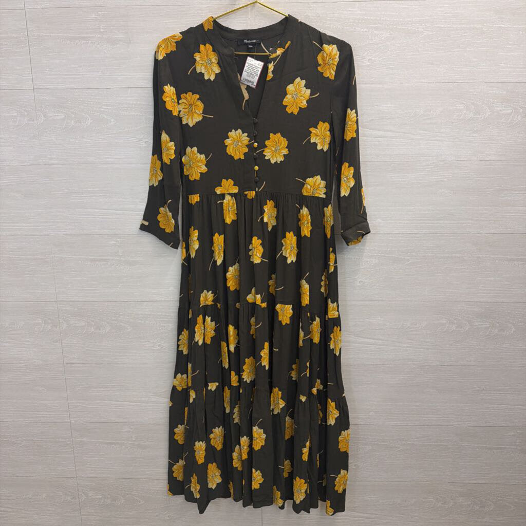 Madewell Maxi Dress Green with Yellow Flowers Extra Extra Small