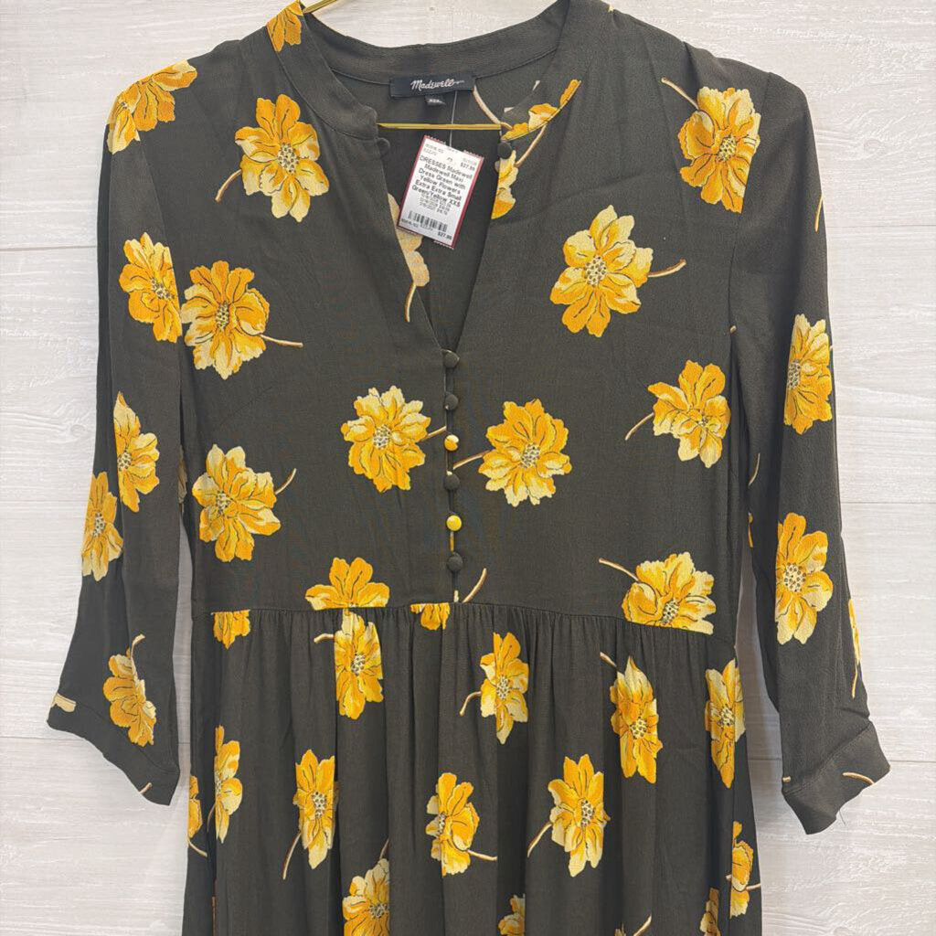 Madewell Maxi Dress Green with Yellow Flowers Extra Extra Small