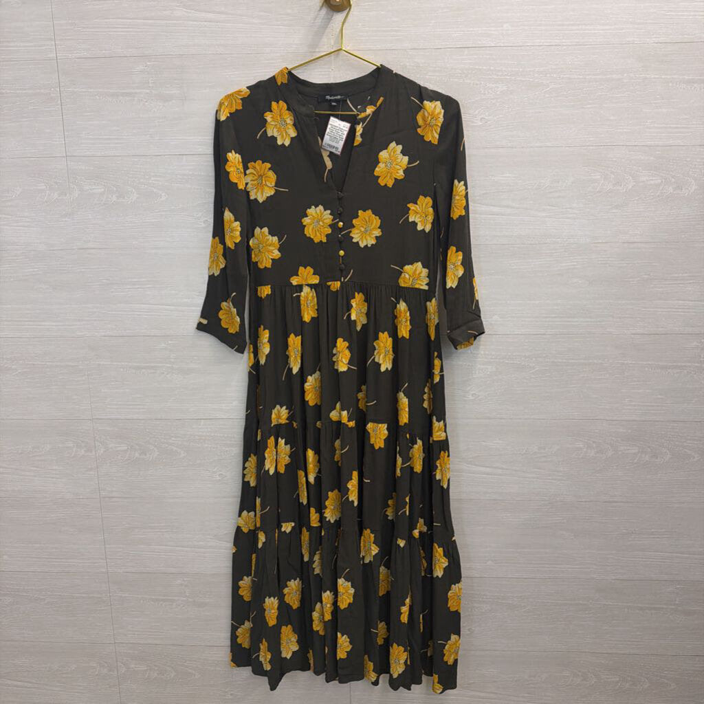 Madewell Maxi Dress Green with Yellow Flowers Extra Extra Small