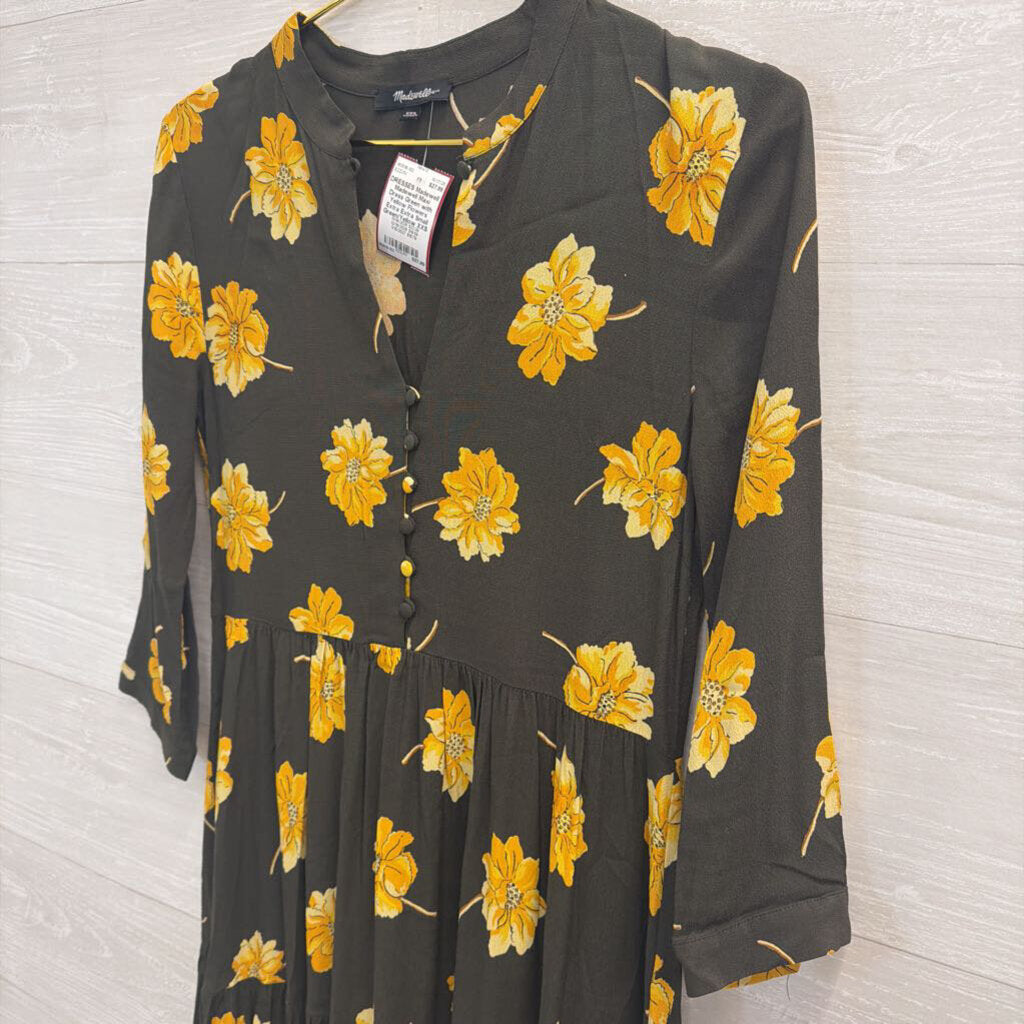 Madewell Maxi Dress Green with Yellow Flowers Extra Extra Small