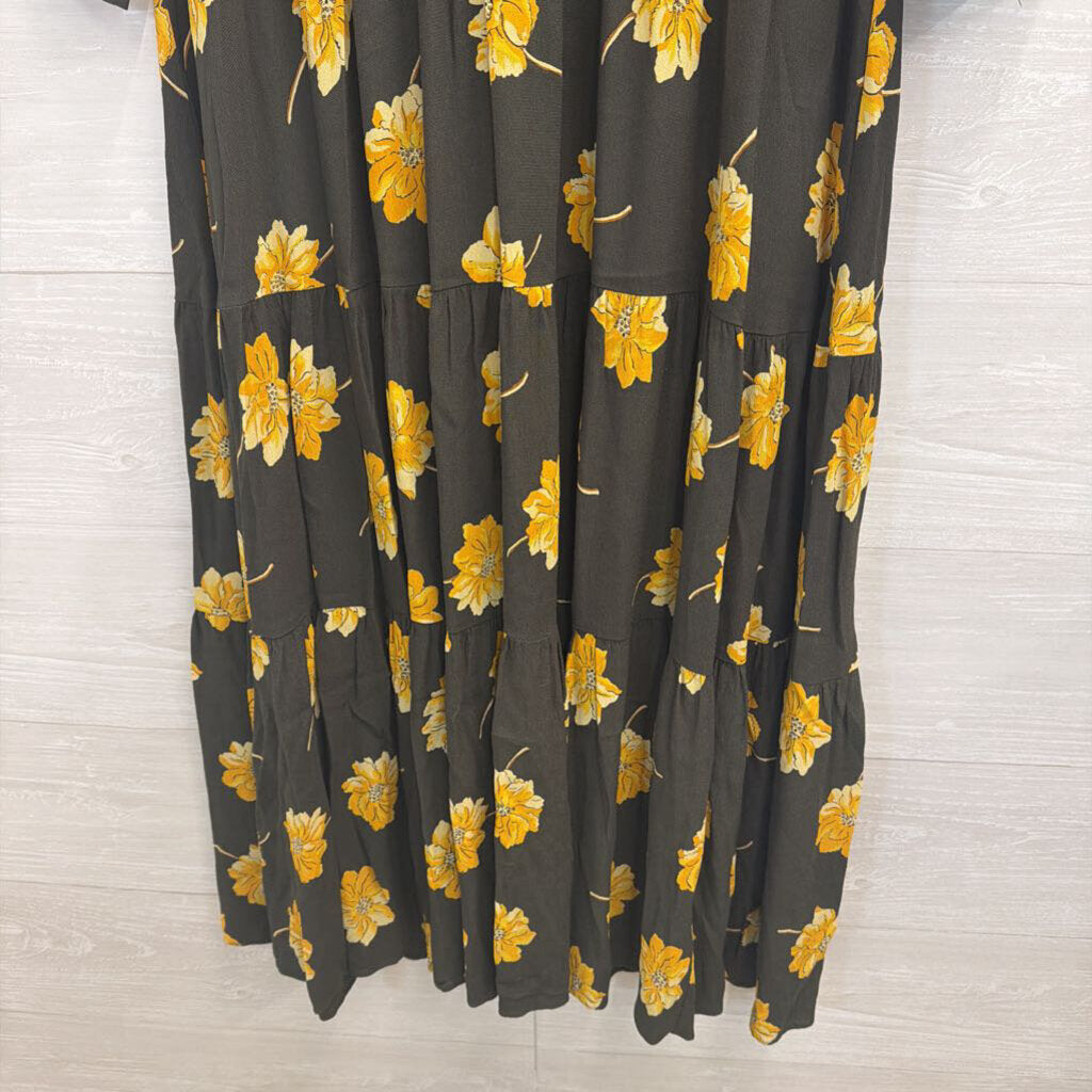 Madewell Maxi Dress Green with Yellow Flowers Extra Extra Small