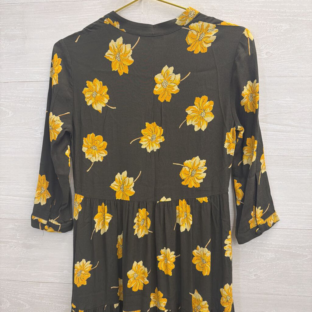 Madewell Maxi Dress Green with Yellow Flowers Extra Extra Small