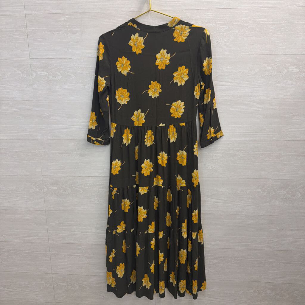 Madewell Maxi Dress Green with Yellow Flowers Extra Extra Small