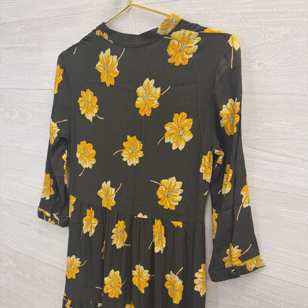 Madewell Maxi Dress Green with Yellow Flowers Extra Extra Small