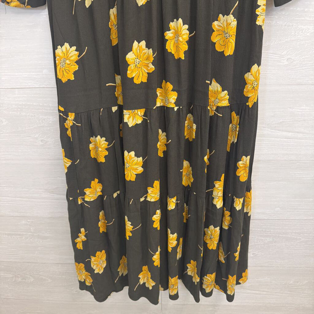 Madewell Maxi Dress Green with Yellow Flowers Extra Extra Small
