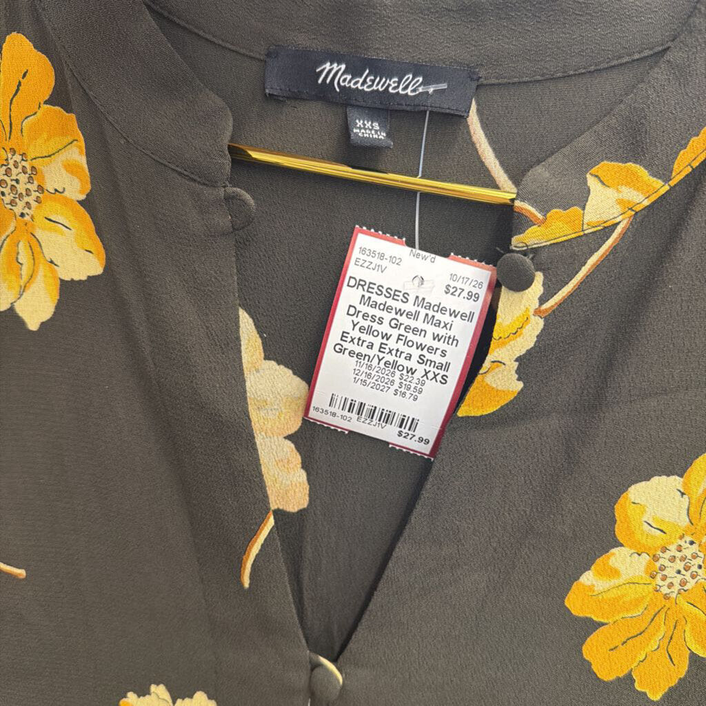 Madewell Maxi Dress Green with Yellow Flowers Extra Extra Small