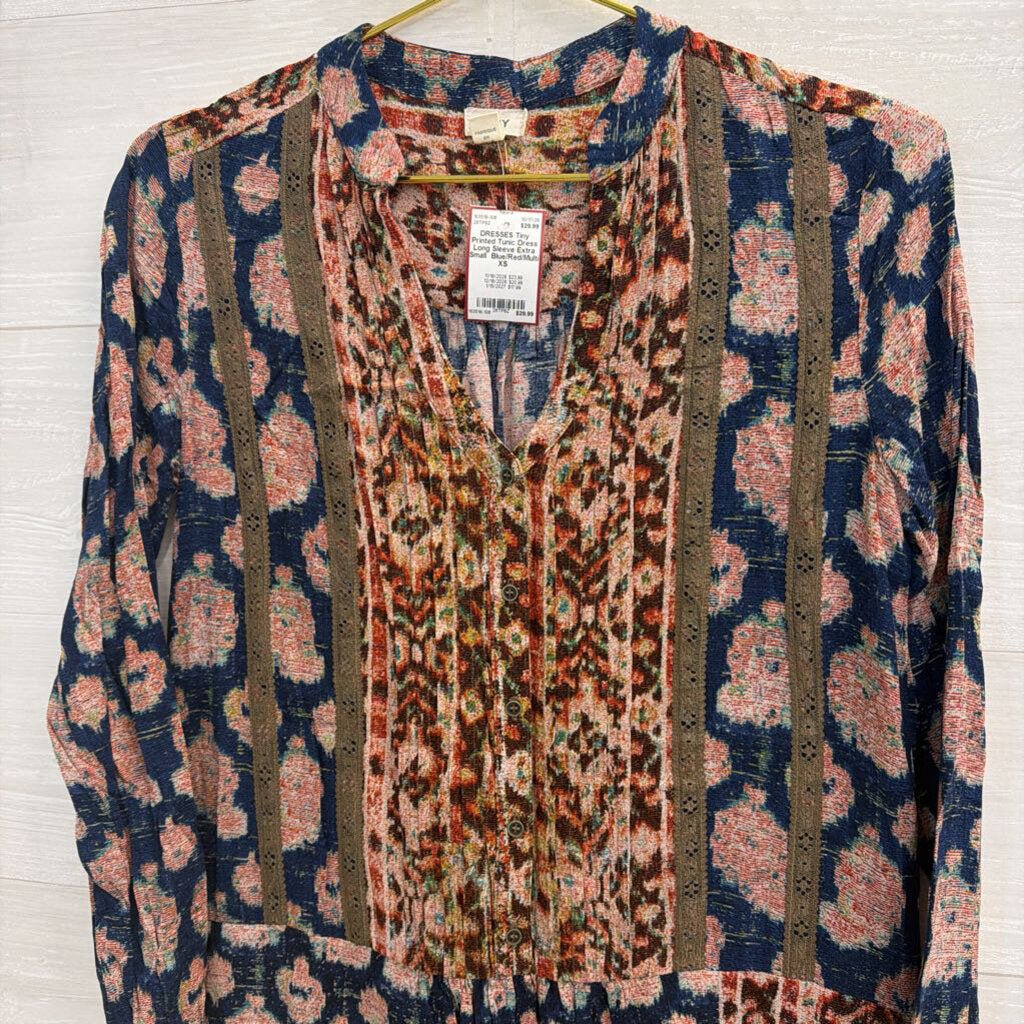 Printed Tunic Dress Long Sleeve Extra Small