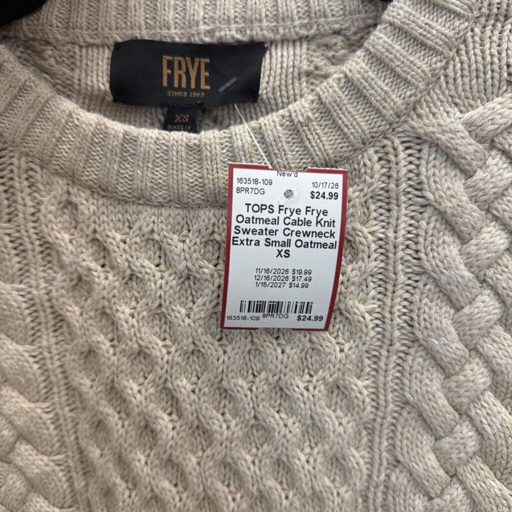 Frye Oatmeal Cable Knit Sweater Crewneck Extra Small