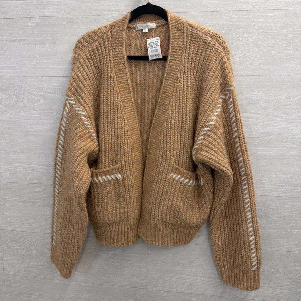 Flat White Camel Contrast Stitch Sweater Cardigan ONE