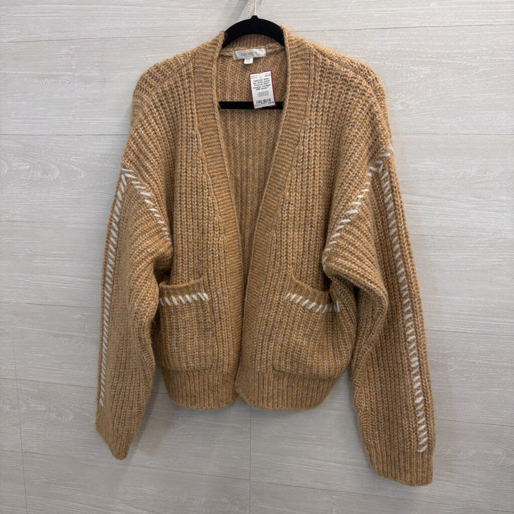 Flat White Camel Contrast Stitch Sweater Cardigan ONE