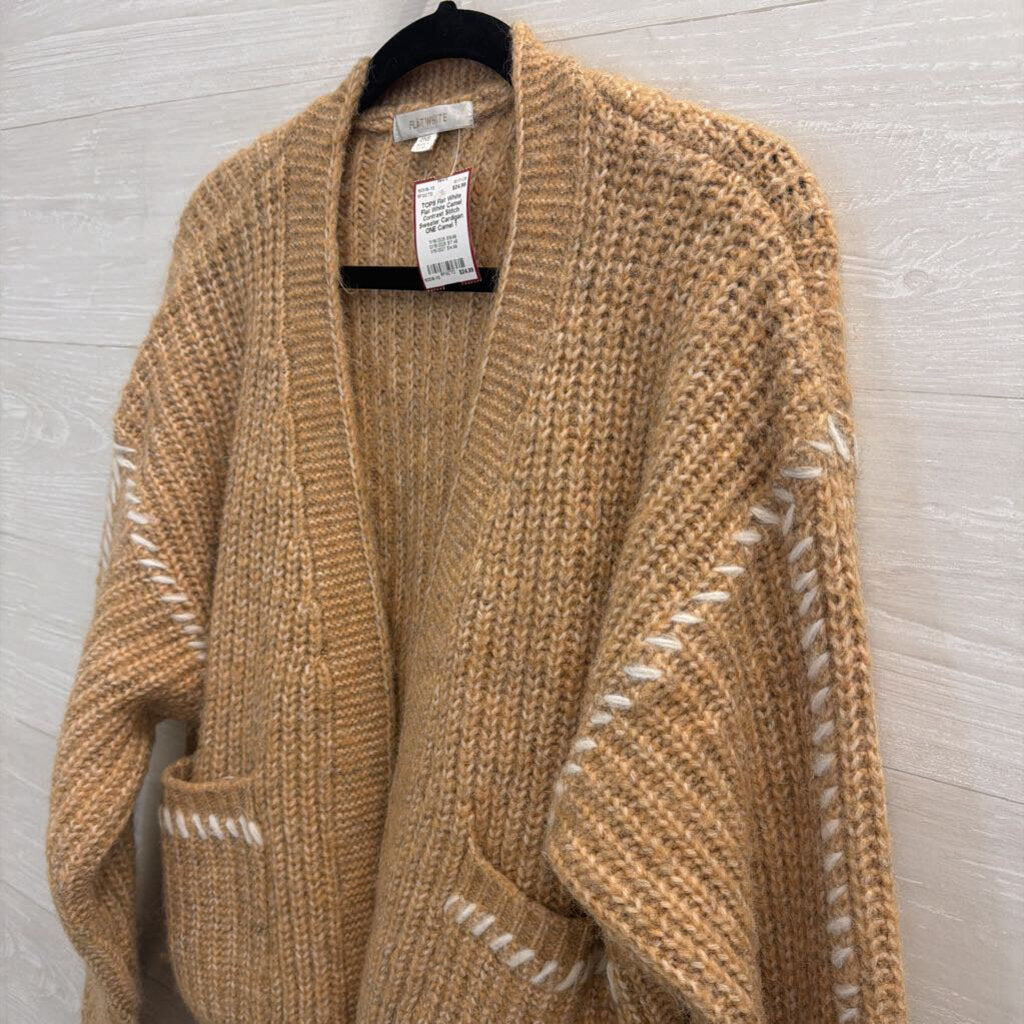 Flat White Camel Contrast Stitch Sweater Cardigan ONE