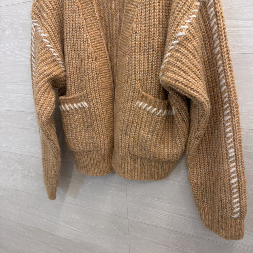 Flat White Camel Contrast Stitch Sweater Cardigan ONE
