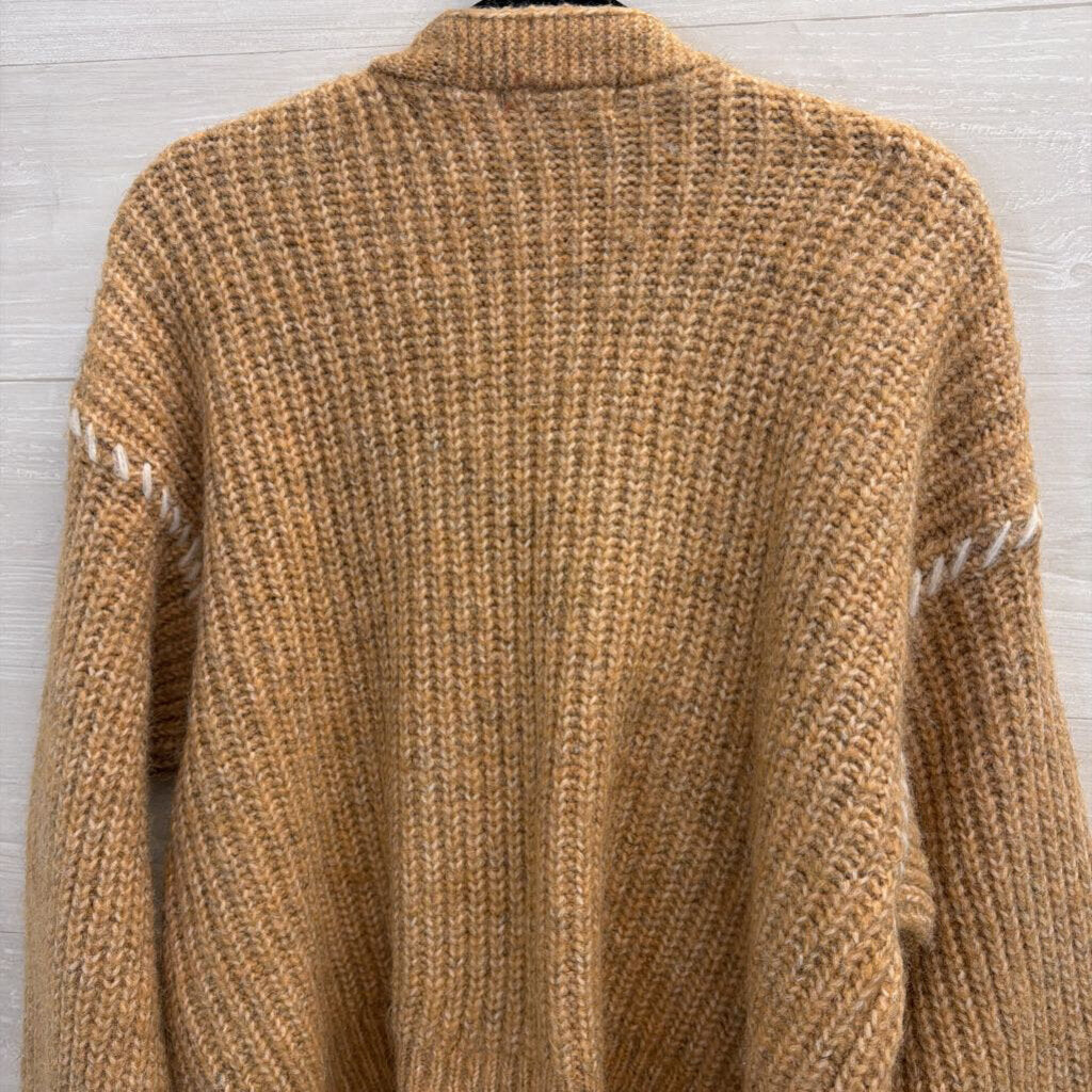Flat White Camel Contrast Stitch Sweater Cardigan ONE