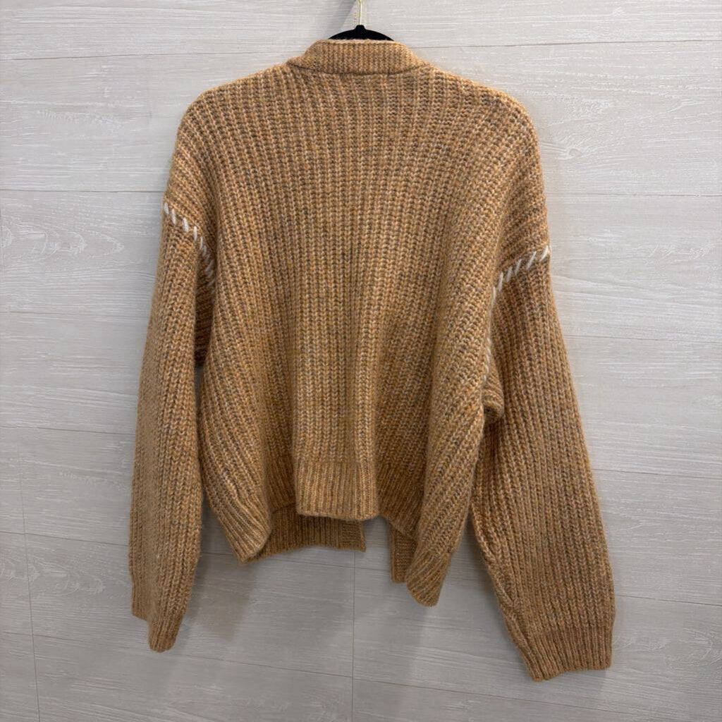 Flat White Camel Contrast Stitch Sweater Cardigan ONE