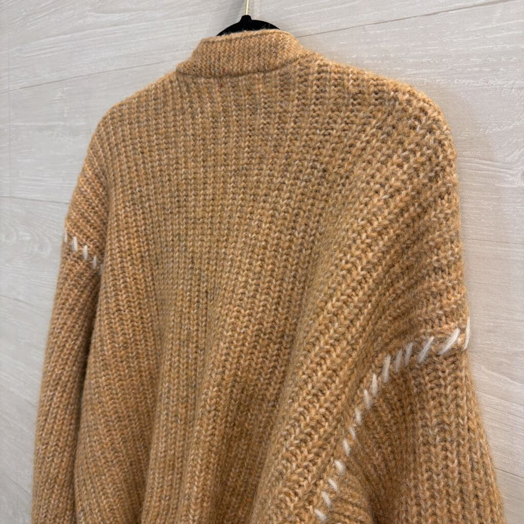 Flat White Camel Contrast Stitch Sweater Cardigan ONE