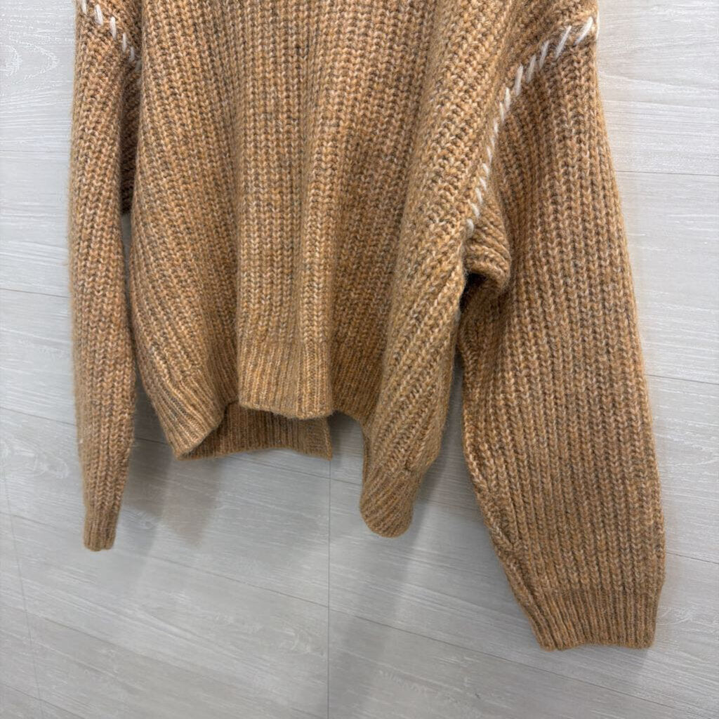 Flat White Camel Contrast Stitch Sweater Cardigan ONE