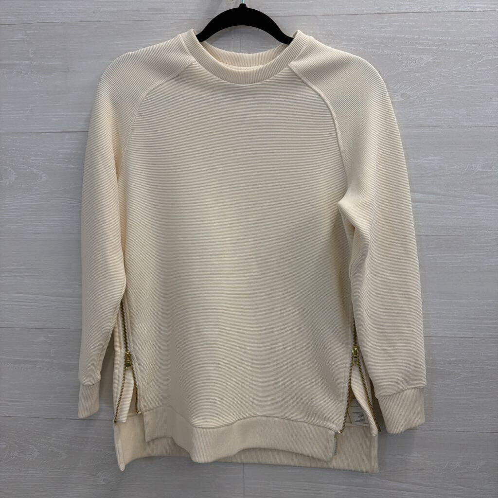Varley Ivory Ribbed Side Zip Pullover Small