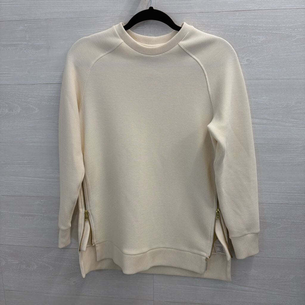 Varley Ivory Ribbed Side Zip Pullover Small