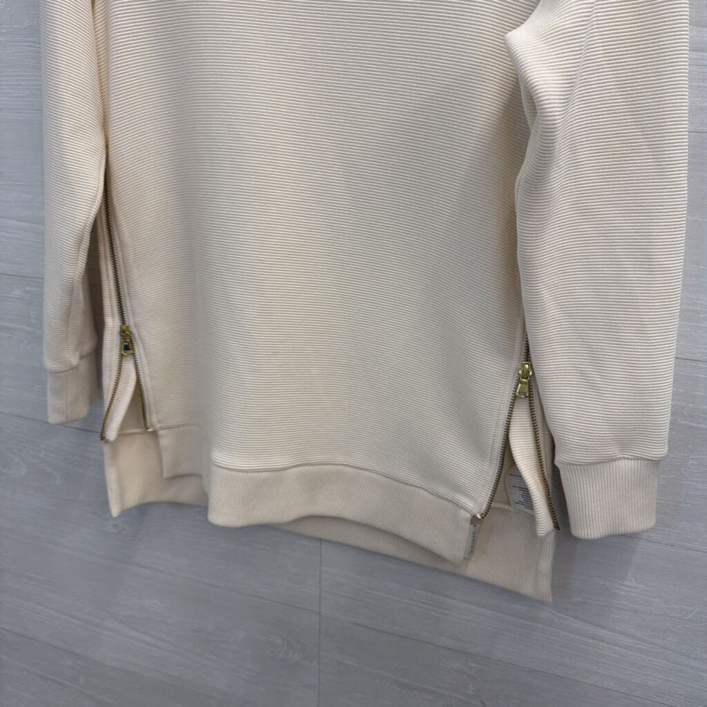 Varley Ivory Ribbed Side Zip Pullover Small
