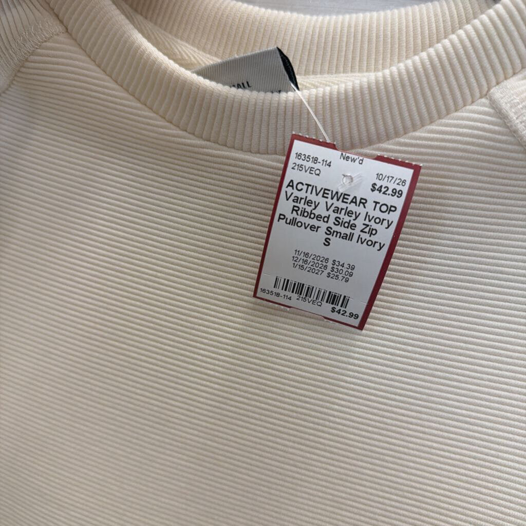 Varley Ivory Ribbed Side Zip Pullover Small