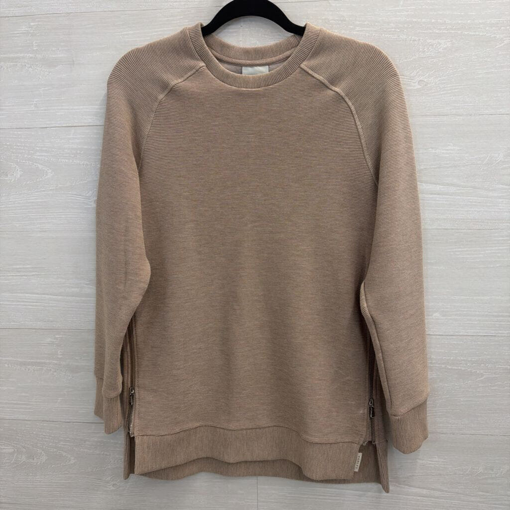 Varley Taupe Ribbed Side Zip Pullover Small