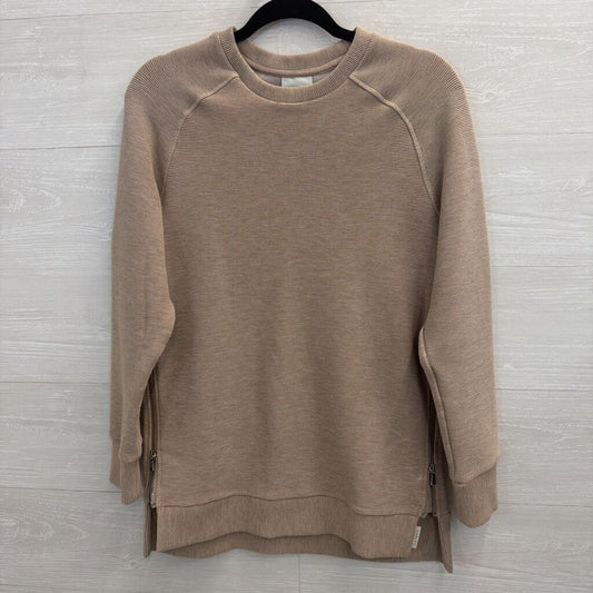 Varley Taupe Ribbed Side Zip Pullover Small