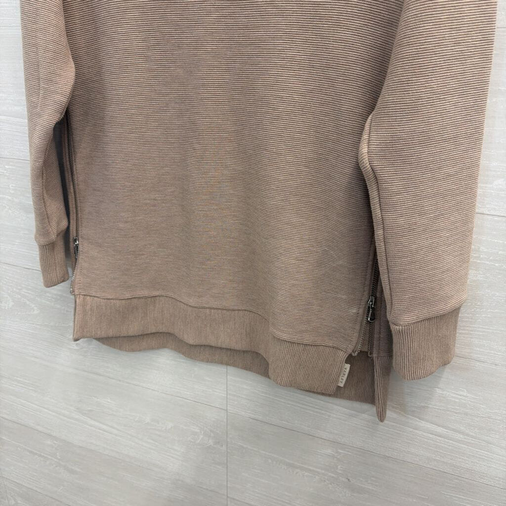 Varley Taupe Ribbed Side Zip Pullover Small