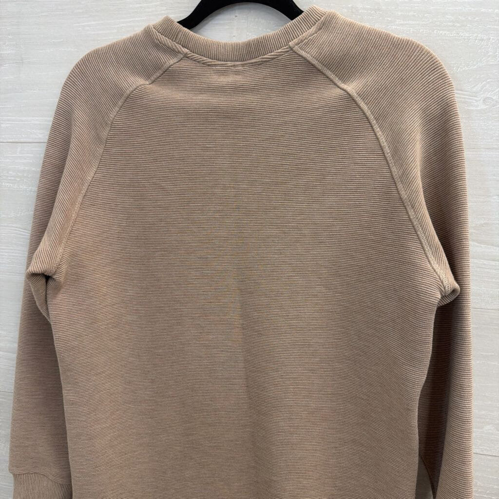 Varley Taupe Ribbed Side Zip Pullover Small