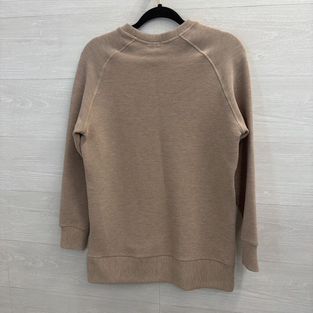Varley Taupe Ribbed Side Zip Pullover Small
