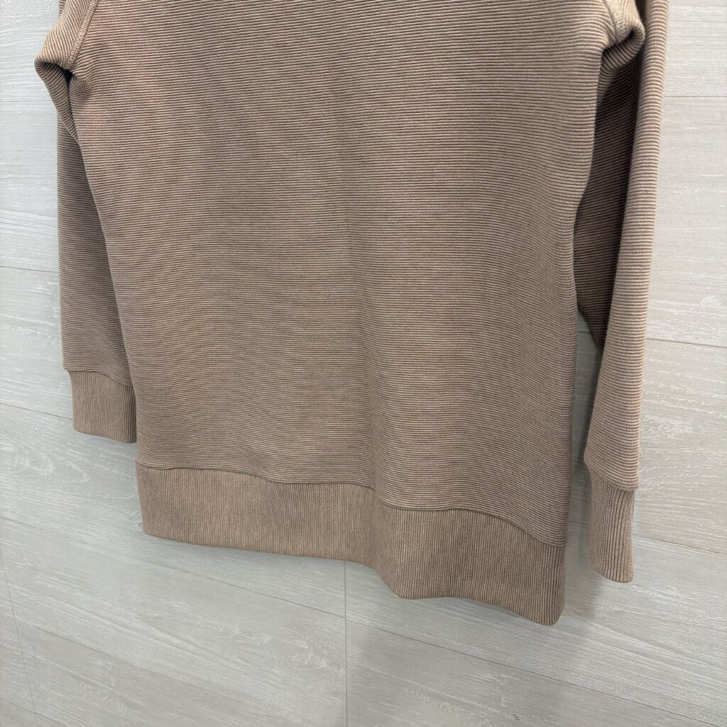 Varley Taupe Ribbed Side Zip Pullover Small
