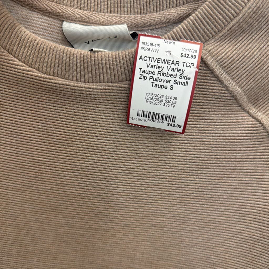 Varley Taupe Ribbed Side Zip Pullover Small