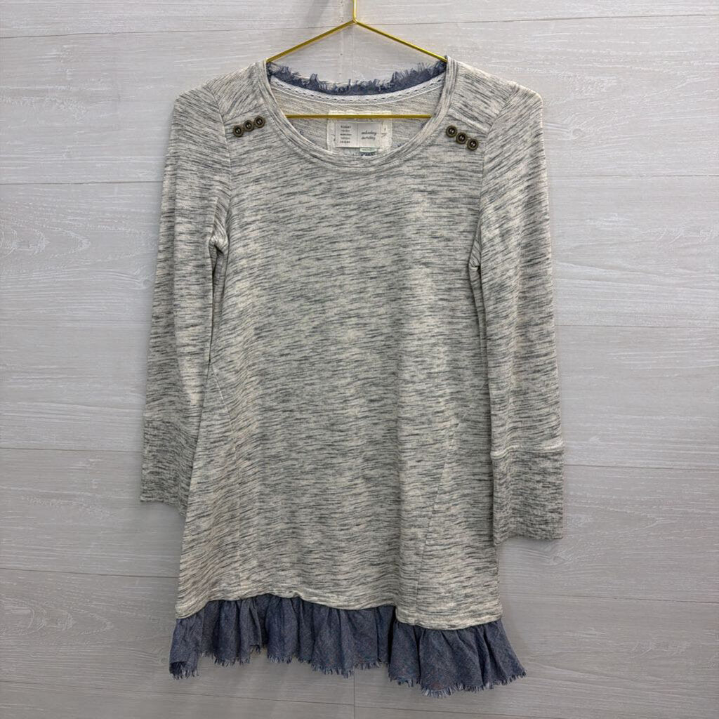 Anthropologie Grey/Blue Ruffle Tunic Extra Small