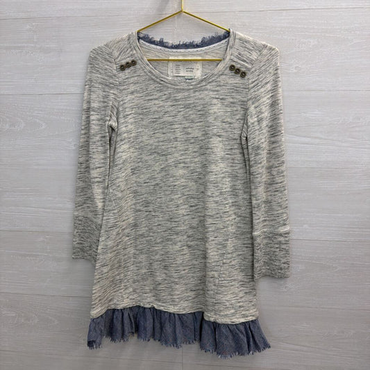 Anthropologie Grey/Blue Ruffle Tunic Extra Small
