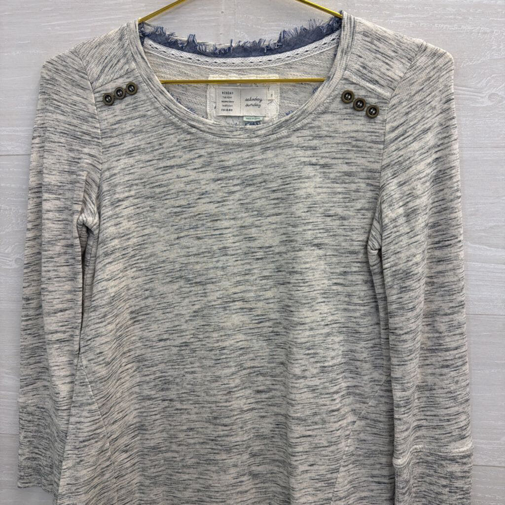 Anthropologie Grey/Blue Ruffle Tunic Extra Small