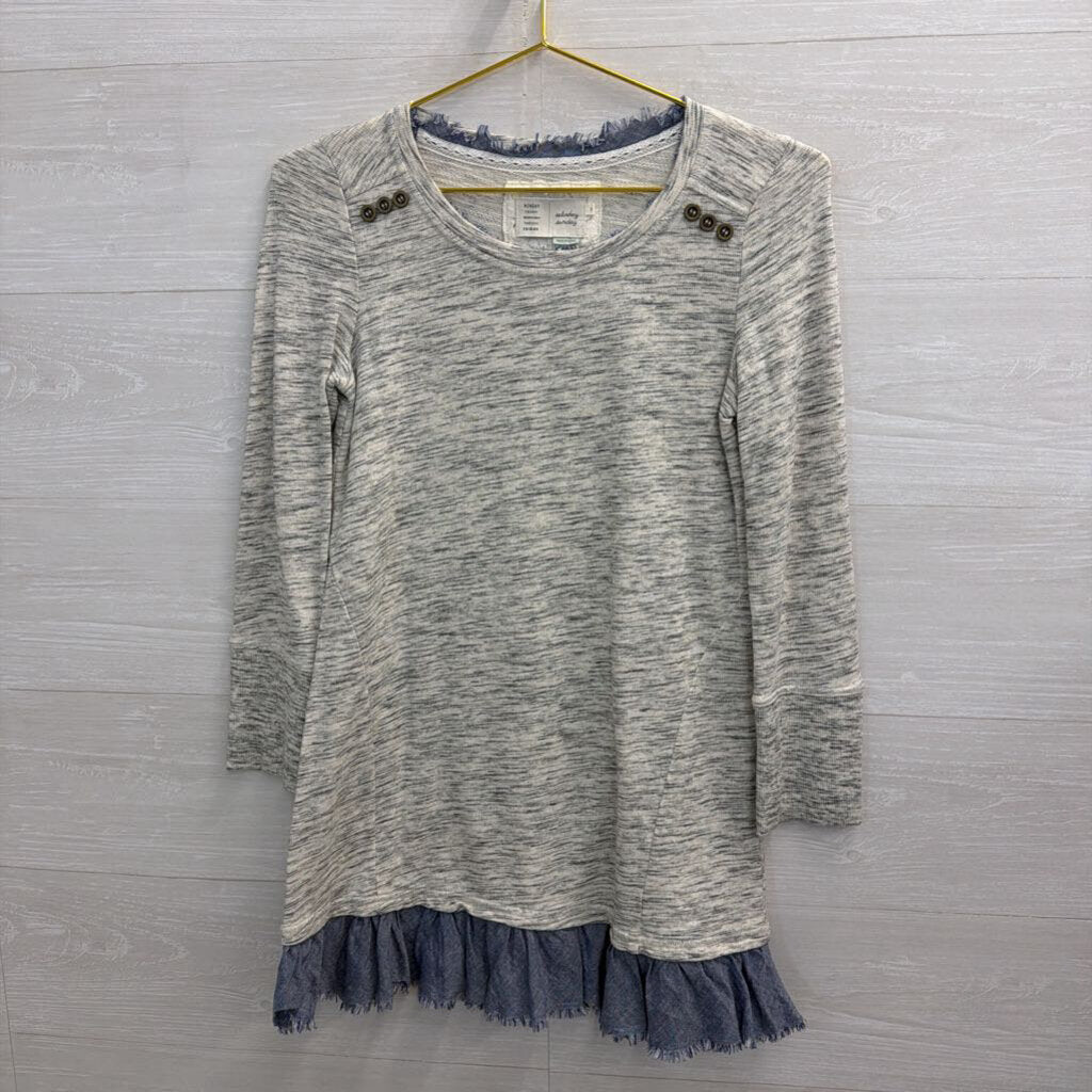 Anthropologie Grey/Blue Ruffle Tunic Extra Small