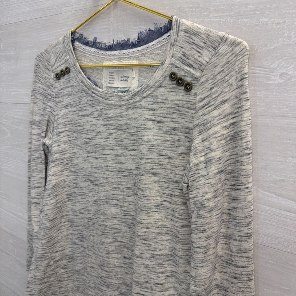 Anthropologie Grey/Blue Ruffle Tunic Extra Small