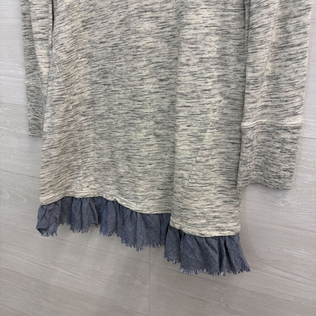 Anthropologie Grey/Blue Ruffle Tunic Extra Small