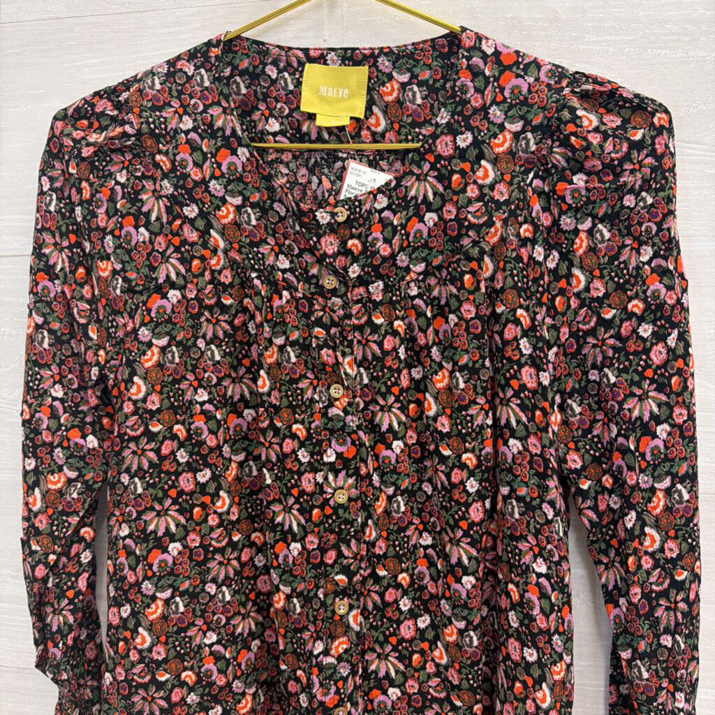 Maeve Black/Multi Floral Long Sleeve Small